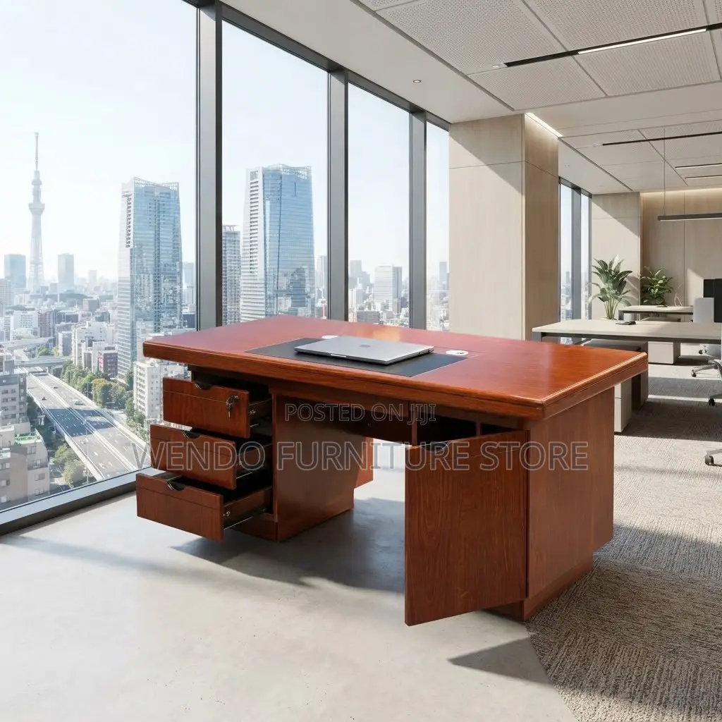 Office Desk; 1400MM Executive Mahogany Modern Desks Lockable
