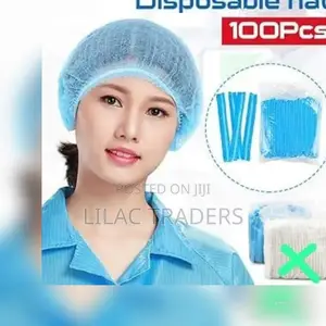 100PCS Disposable Non-Woven Hair Nets – Blue White Galw
