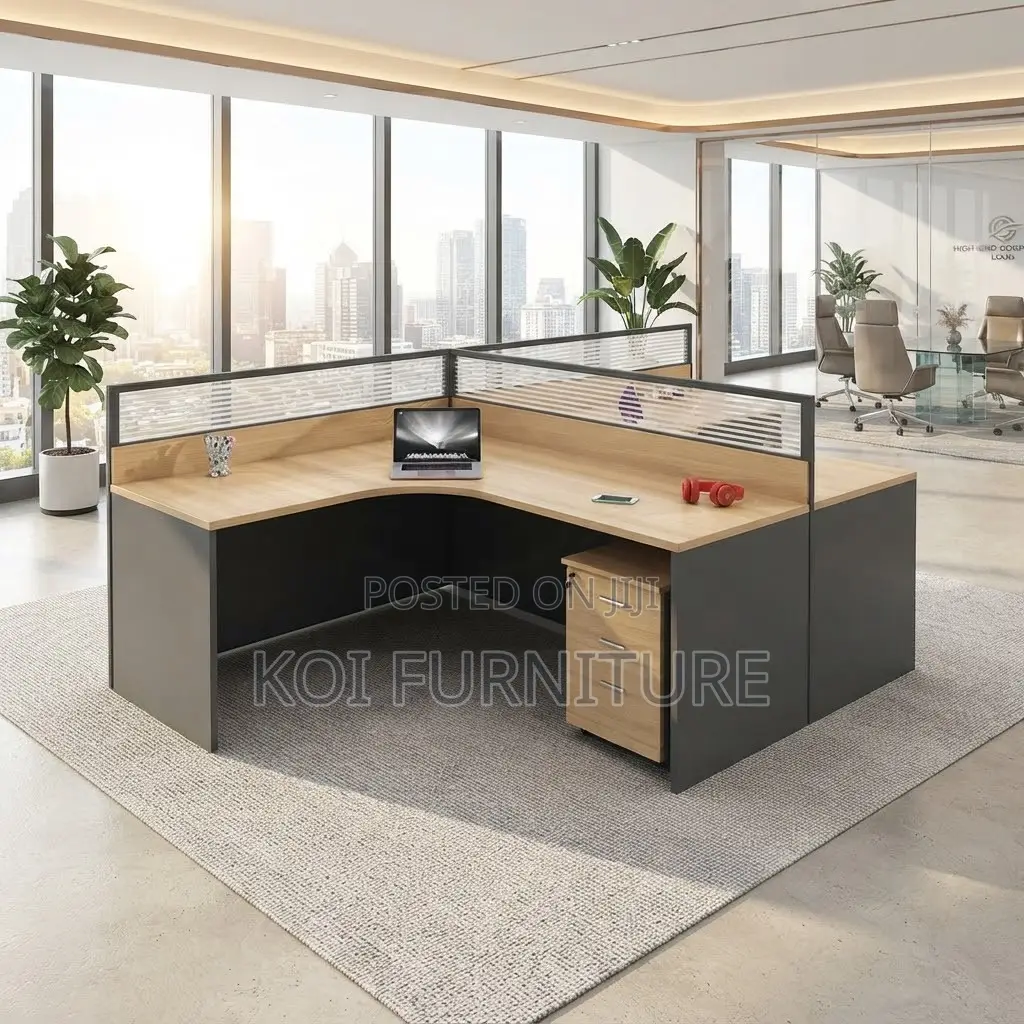 Office Workstation; Brown Two Users Round Curve Office Workstation