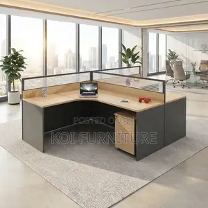 Office Workstation; Brown Two Users Round Curve Office Workstation