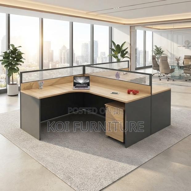 Office Workstation; Brown Two Users Round Curve Office Workstation