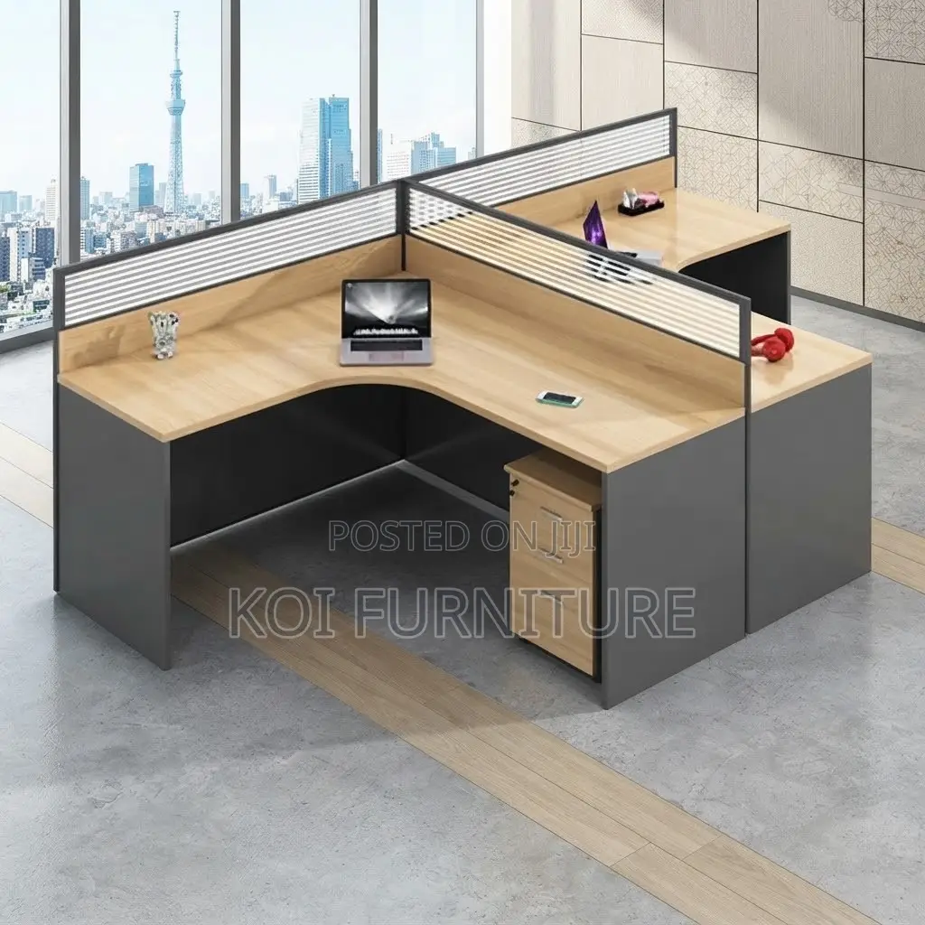 Office Workstation; Brown Two Users Round Curve Office Workstation