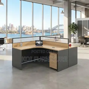 Office Workstation; Brown Two Users Round Curve Office Workstation