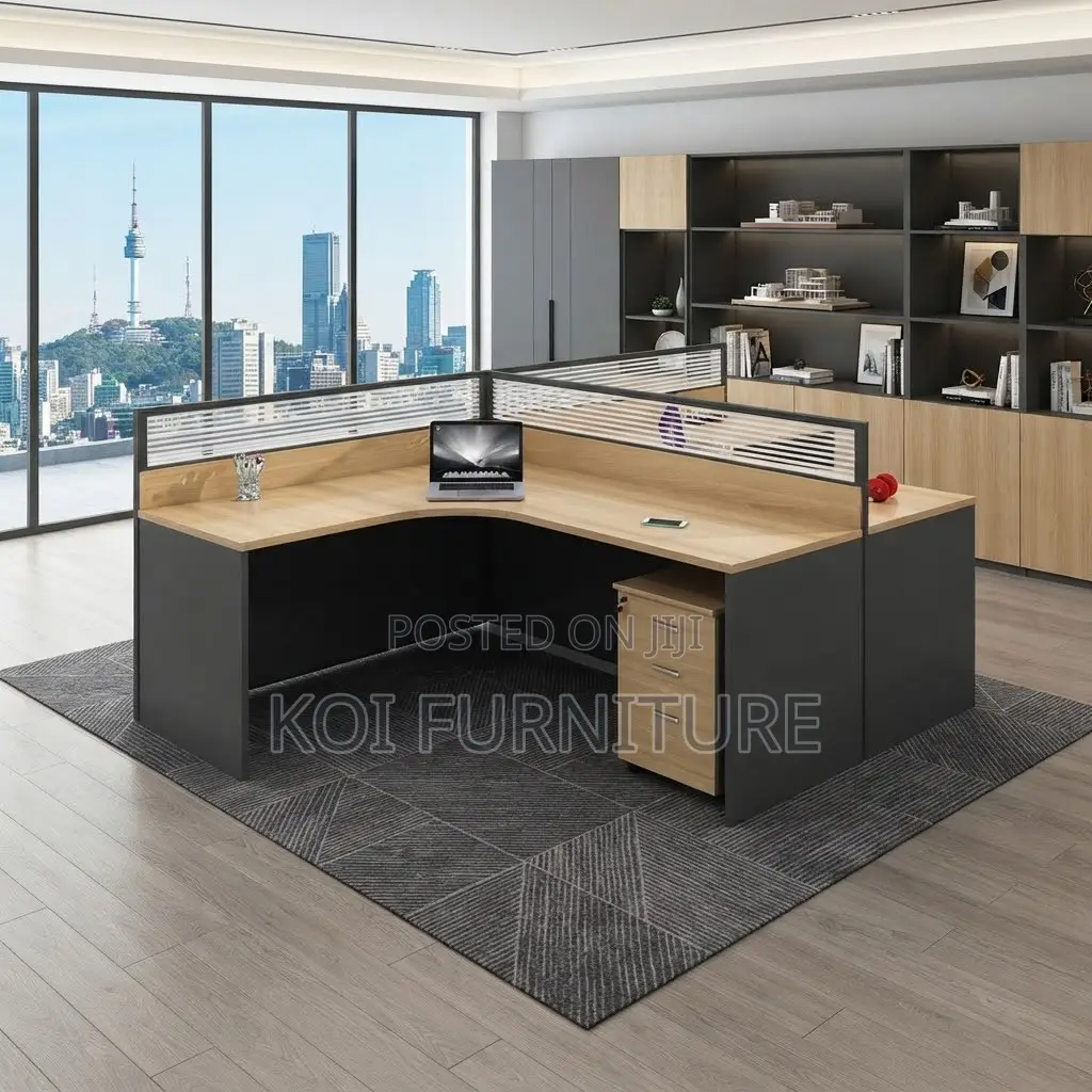 Office Workstation; Brown Two Users Round Curve Office Workstation