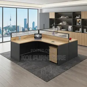 Office Workstation; Brown Two Users Round Curve Office Workstation