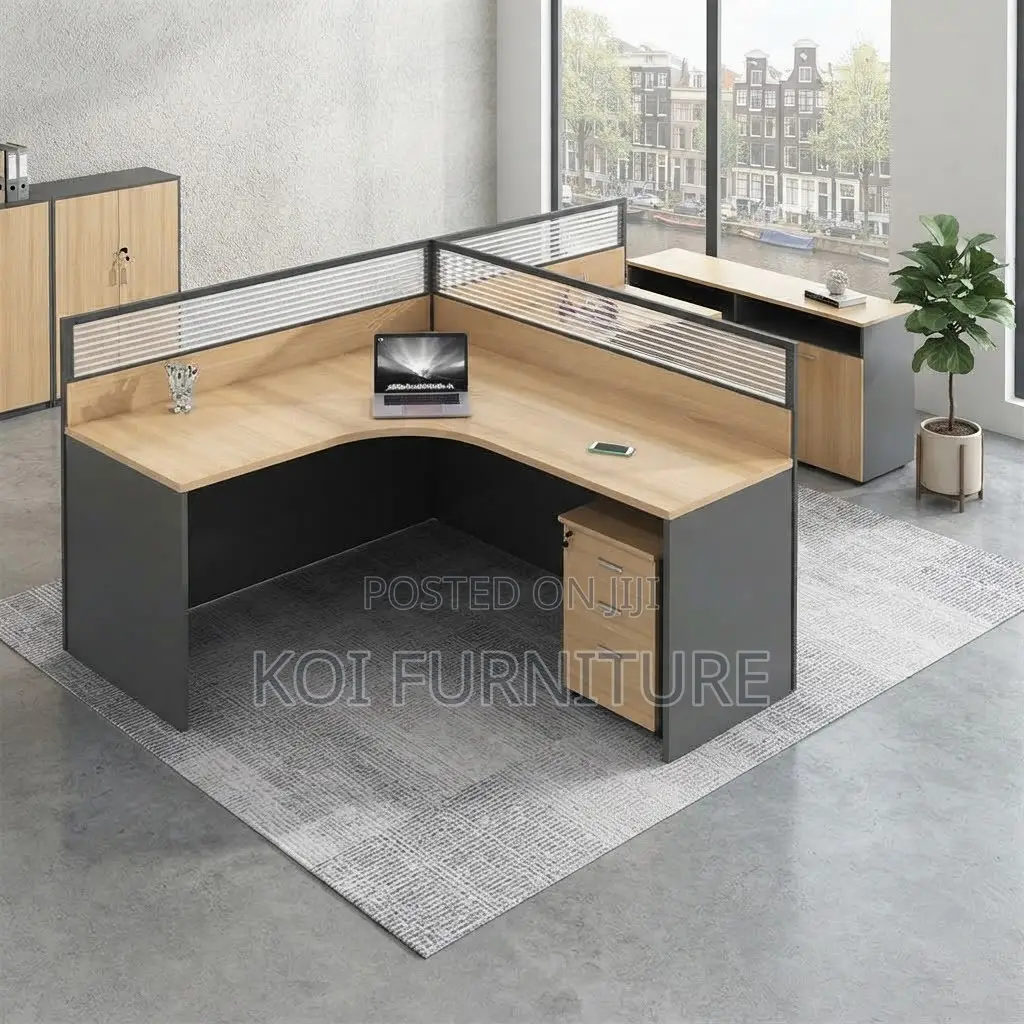 Office Workstation; Brown Two Users Round Curve Office Workstation