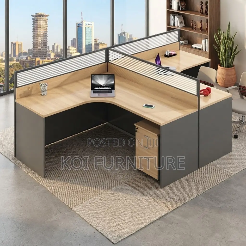 Office Workstation; Brown Two Users Round Curve Office Workstation