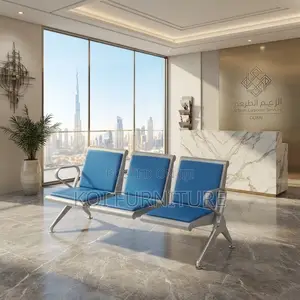Office Benches; Three Seaters Metallic Leather Blue Reception Bench