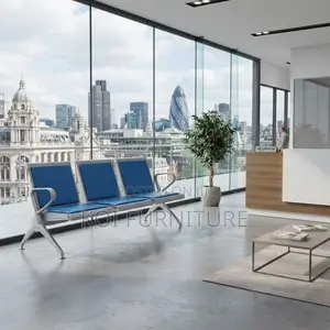 Office Benches; Three Seaters Metallic Leather Blue Reception Bench