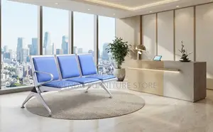 Office Bench; Ergonomic Leather Office Reception Blue Bench