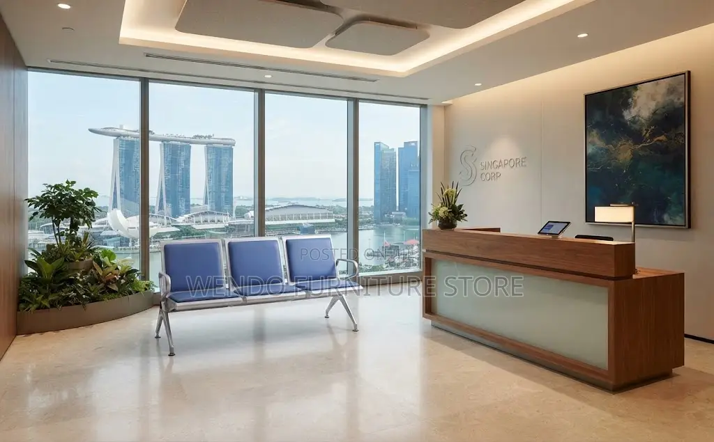 Office Bench; Ergonomic Leather Office Reception Blue Bench