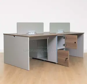 Workstation; 4 Way Brown Modern Imported Office Workstation Desk