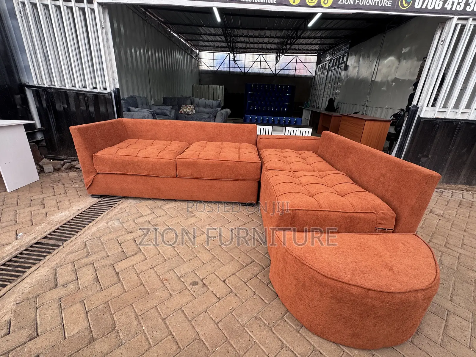Burnt Orange L Shaped Sofaset