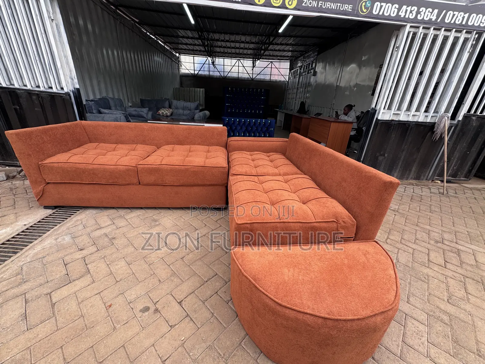 Burnt Orange L Shaped Sofaset