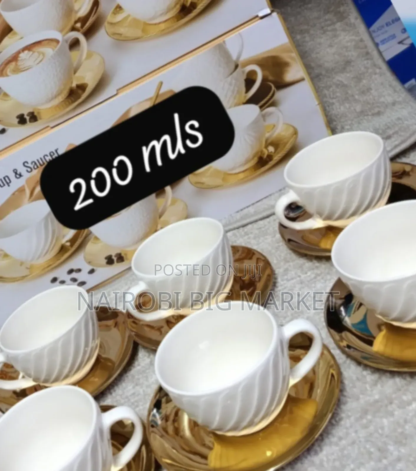 6 Cups 6 Saucer White and Gold Affair Set
