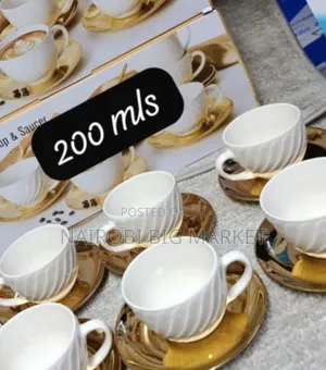 6 Cups 6 Saucer White and Gold Affair Set