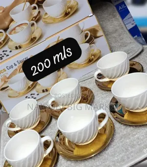 6 Cups 6 Saucer White and Gold Affair Set