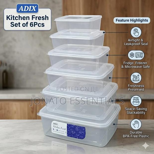 Adix Kitchen Fresh Food Containers Set of 6pcs Airtight