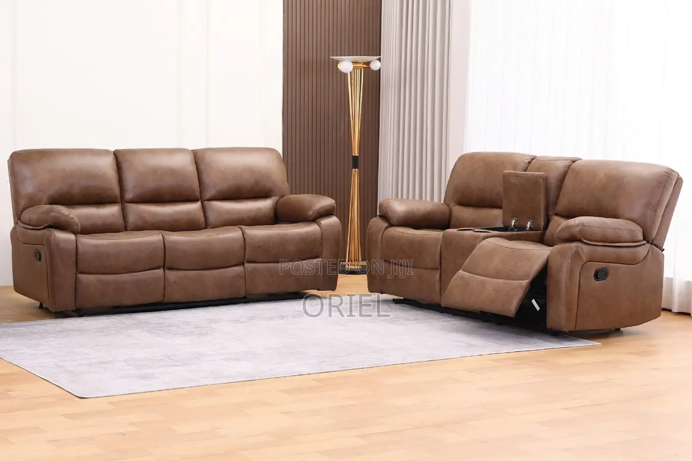 5-Seater Recliner Home Office Sofa : Modern Brown Recliner Sofa