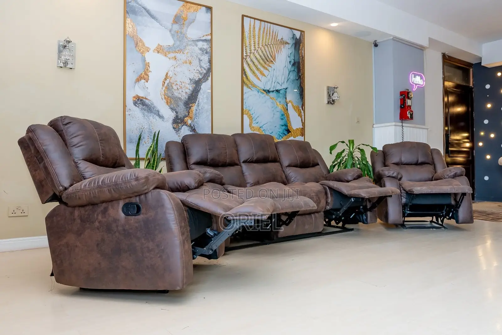 5-Seater Recliner Home Office Sofa : Modern Brown Recliner Sofa