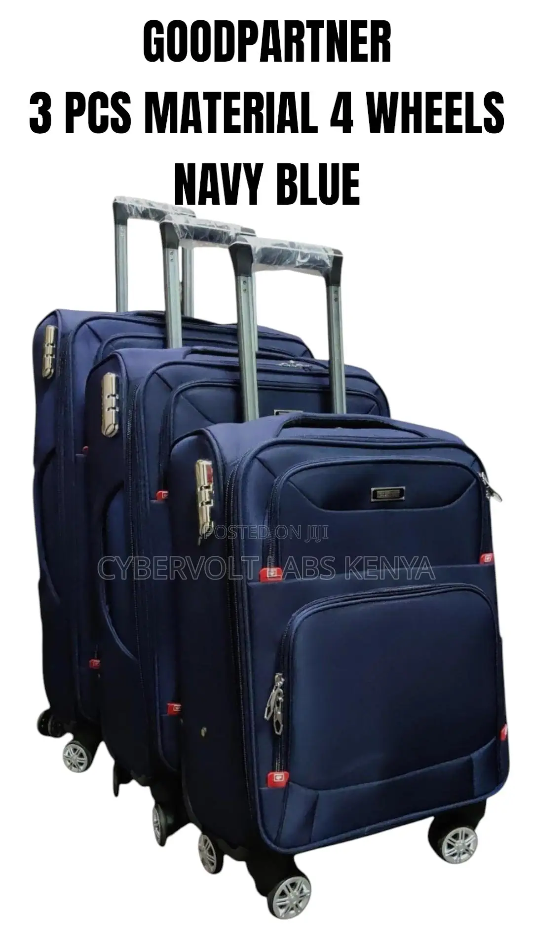 3 PCS Travel Luggage Set 4-Wheel Trolley Suitcases – Navy Blue