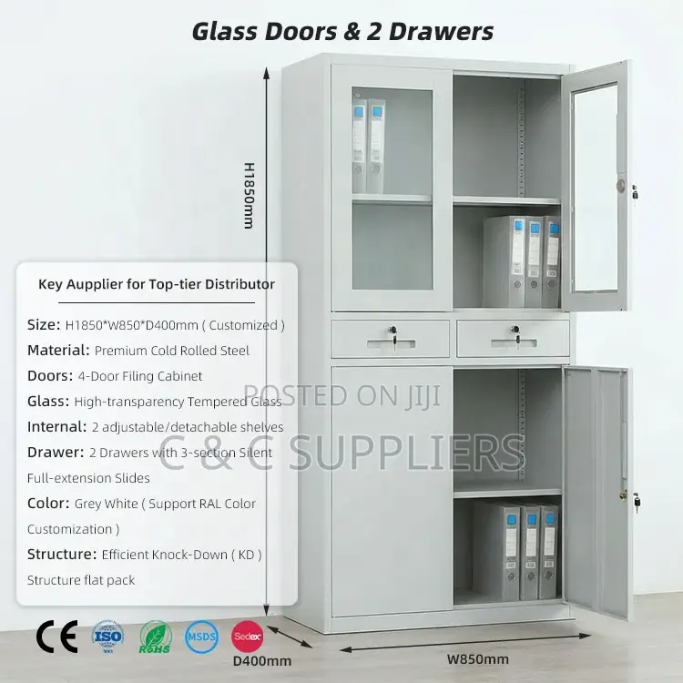 2-Door Metallic Cabinet With Drawers