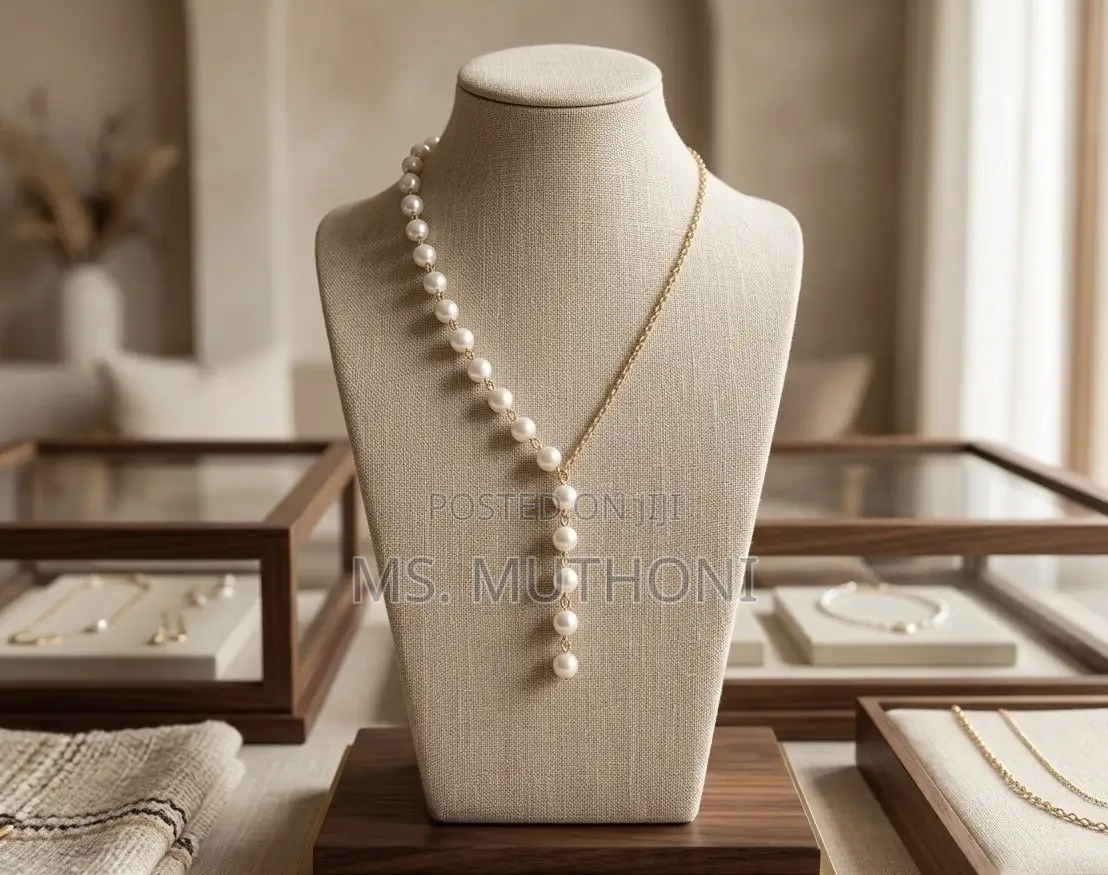  Half-Pearl, Half-Chain Asymmetric Lariat Necklace
