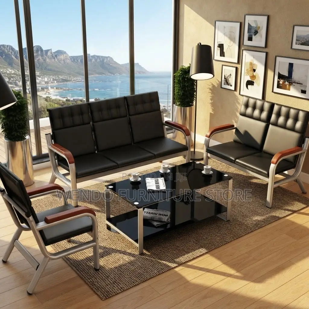 Office Sofa; Leather Modern Five Seaters Reception Sofa Bench Set