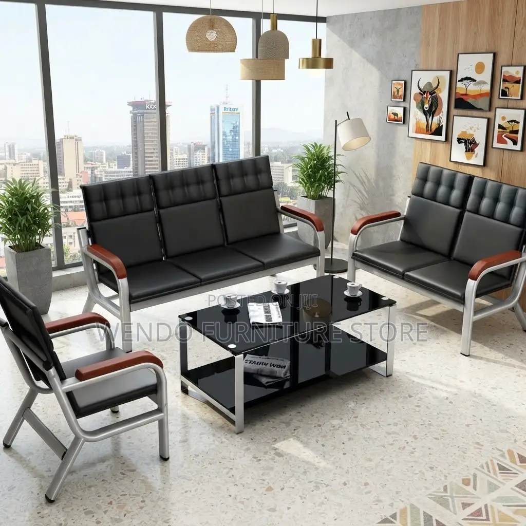 Office Sofa; Leather Modern Five Seaters Reception Sofa Bench Set