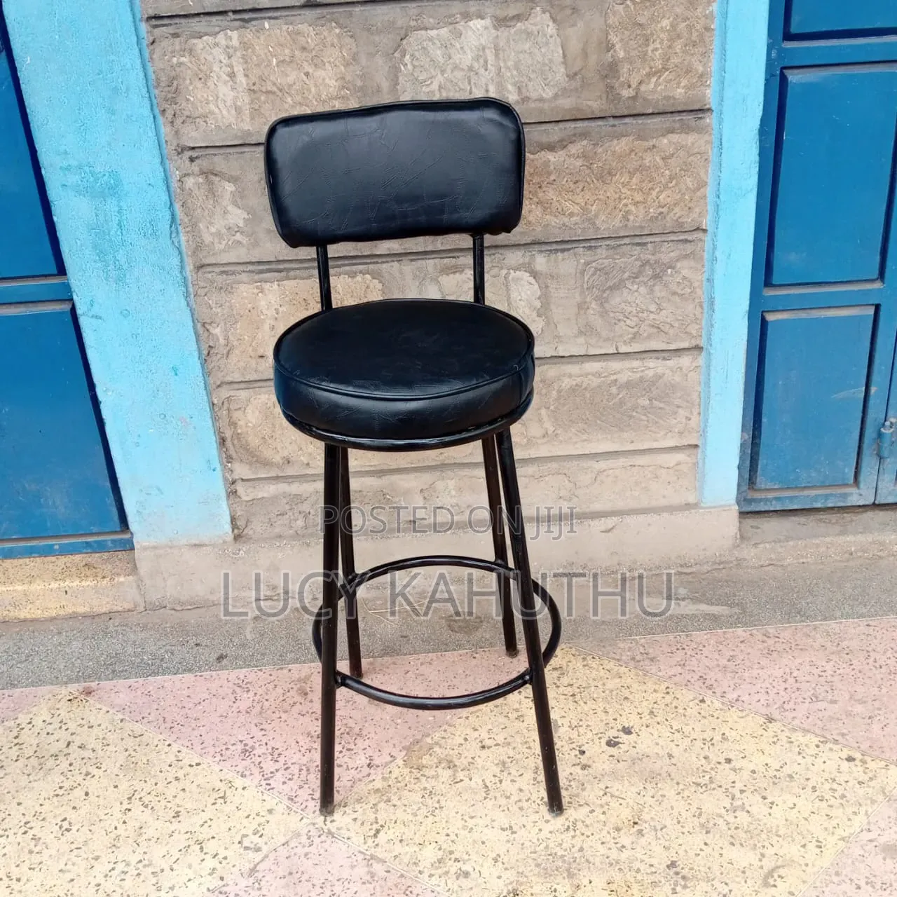 Powder Coated Black Kitchen Counter Stools With Fabric