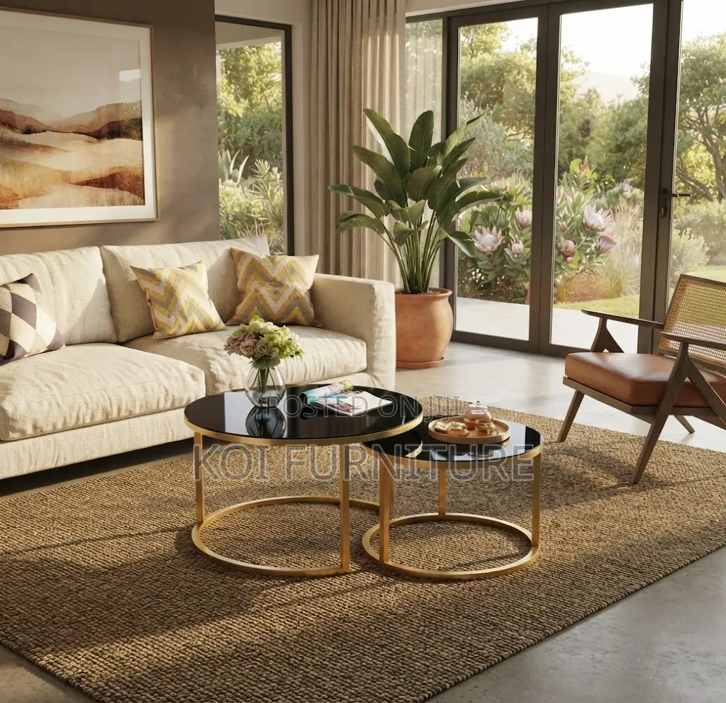 Coffee Tables; Round Marble Two Set Coffee Table