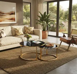 Coffee Tables; Round Marble Two Set Coffee Table