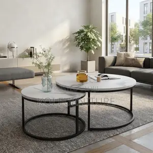 Coffee Tables; Round Marble Two Set Coffee Table