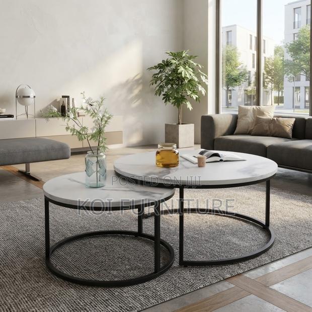Coffee Tables; Round Marble Two Set Coffee Table - thumbnail 5