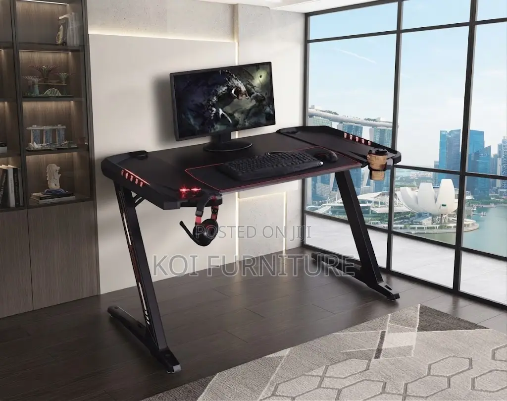 Office Desk; Black Design Office Studio Gaming Desk With Red Frames