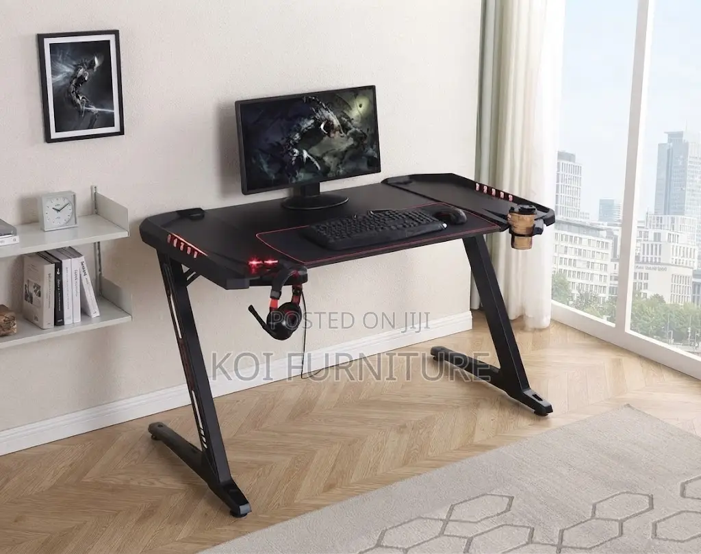 Office Desk; Black Design Office Studio Gaming Desk With Red Frames