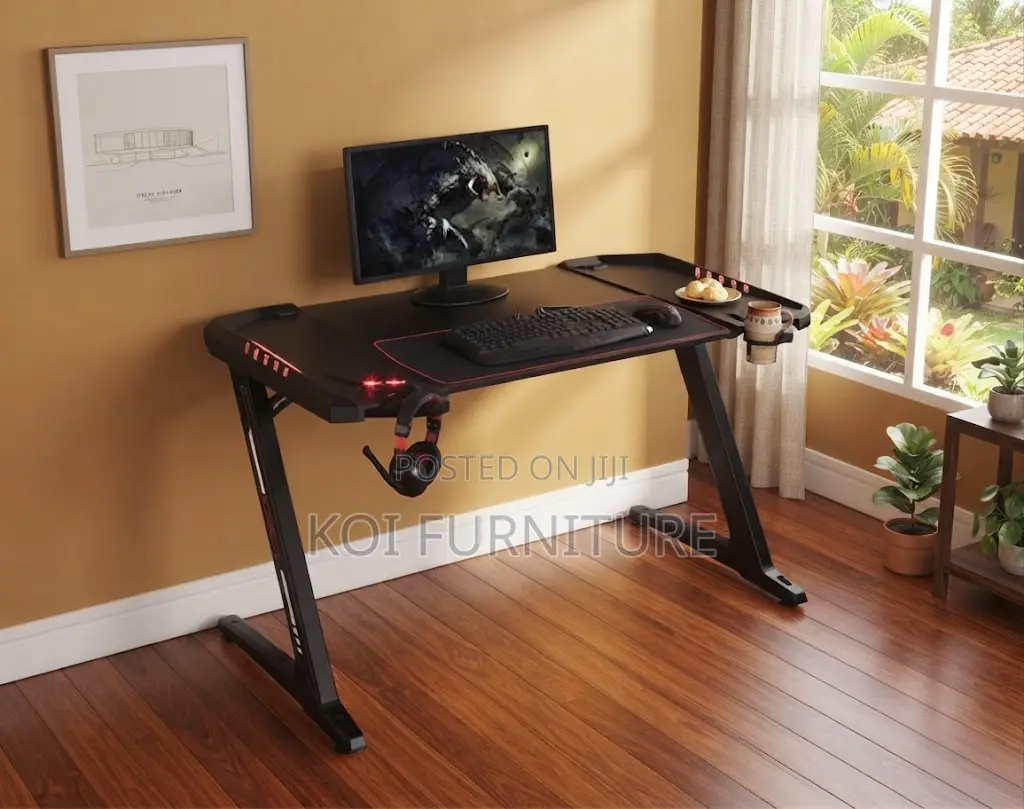Office Desk; Black Design Office Studio Gaming Desk With Red Frames