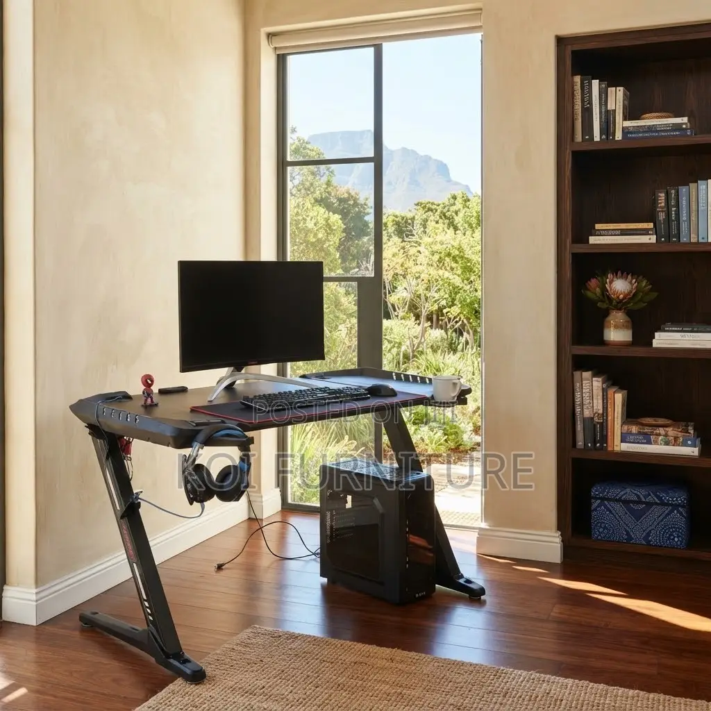 Office Desk; Black Design Office Studio Gaming Desk With Red Frames