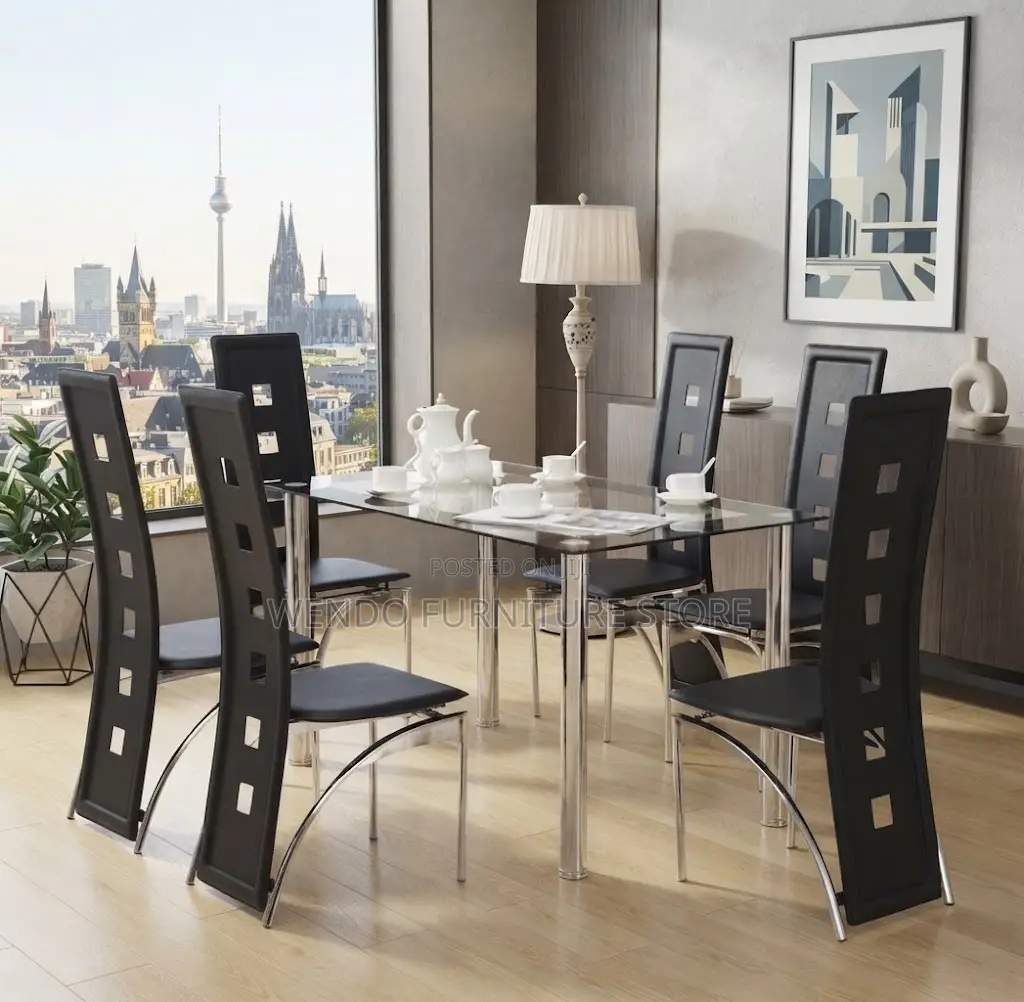 Dining Set; High Glass Top Home Modern Dining Set