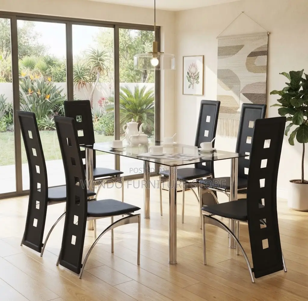 Dining Set; High Glass Top Home Modern Dining Set