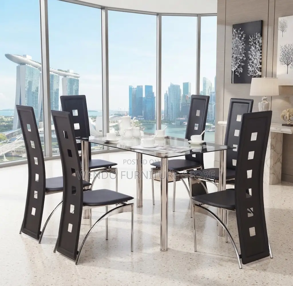 Dining Set; High Glass Top Home Modern Dining Set