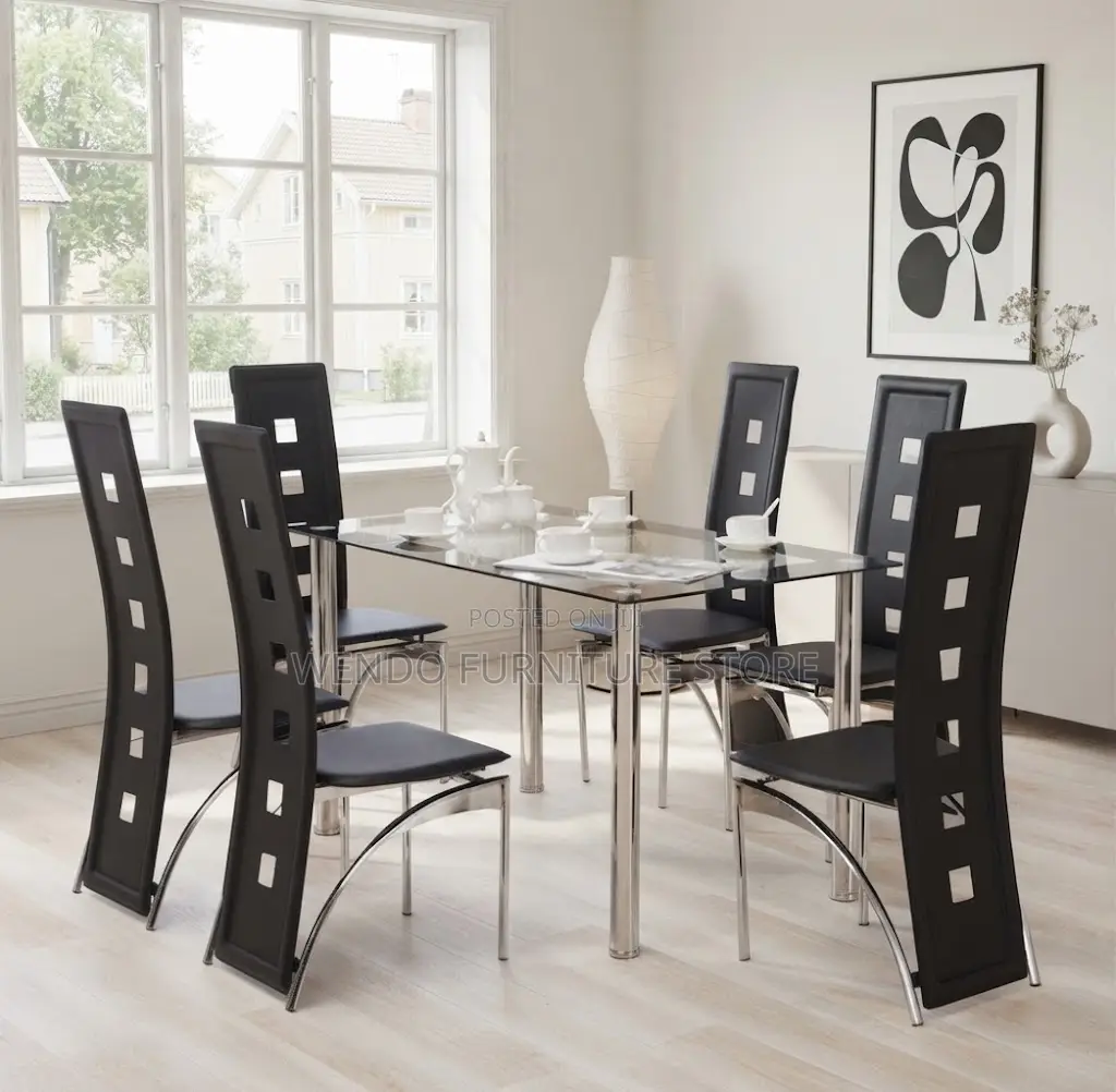 Dining Set; High Glass Top Home Modern Dining Set