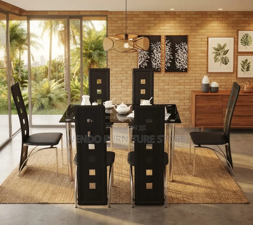 Dining Set; High Glass Top Home Modern Dining Set