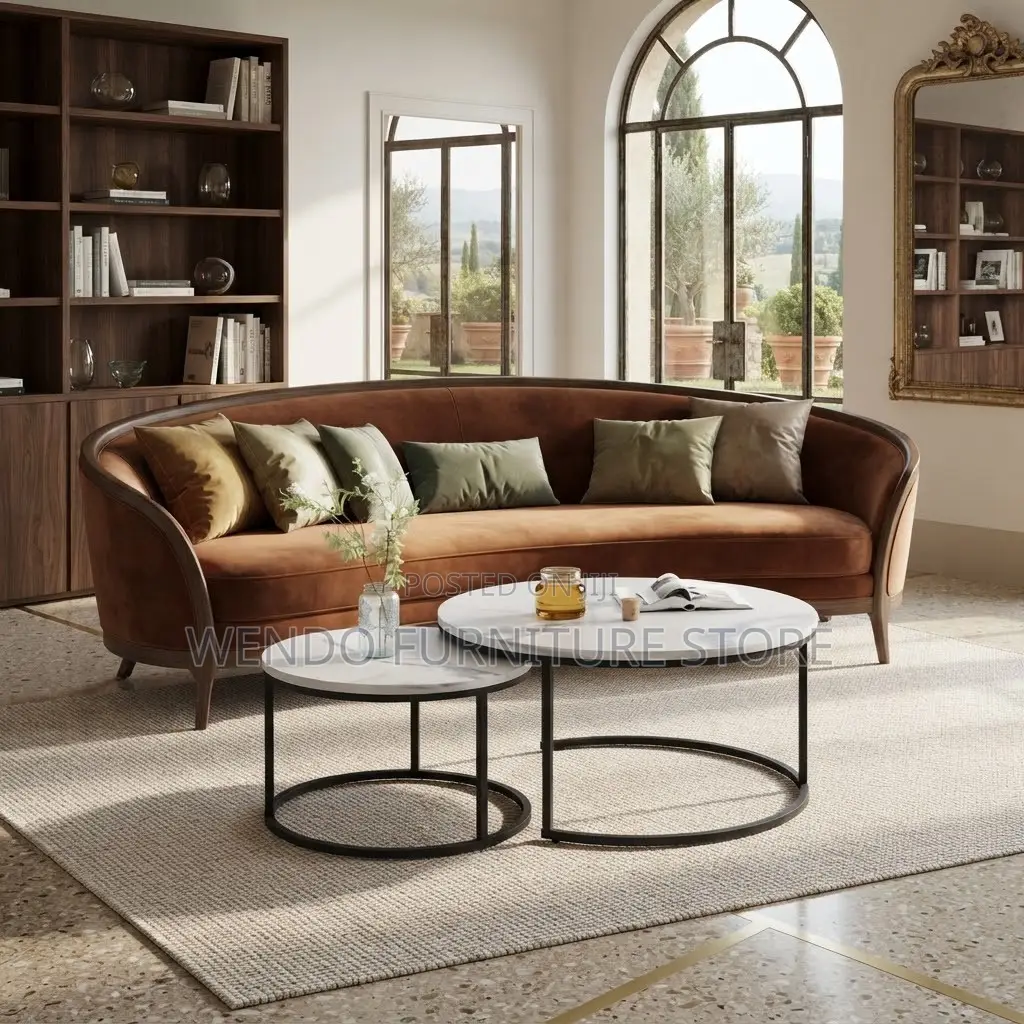 Coffee Table; Marble Round Dual Set Coffee Tea Tables