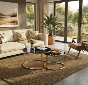 Coffee Table; Marble Round Dual Set Coffee Tea Tables