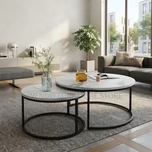 Coffee Table; Marble Round Dual Set Coffee Tea Tables