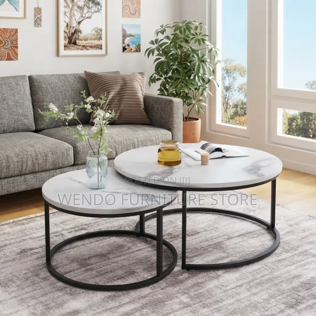 Coffee Table; Marble Round Dual Set Coffee Tea Tables