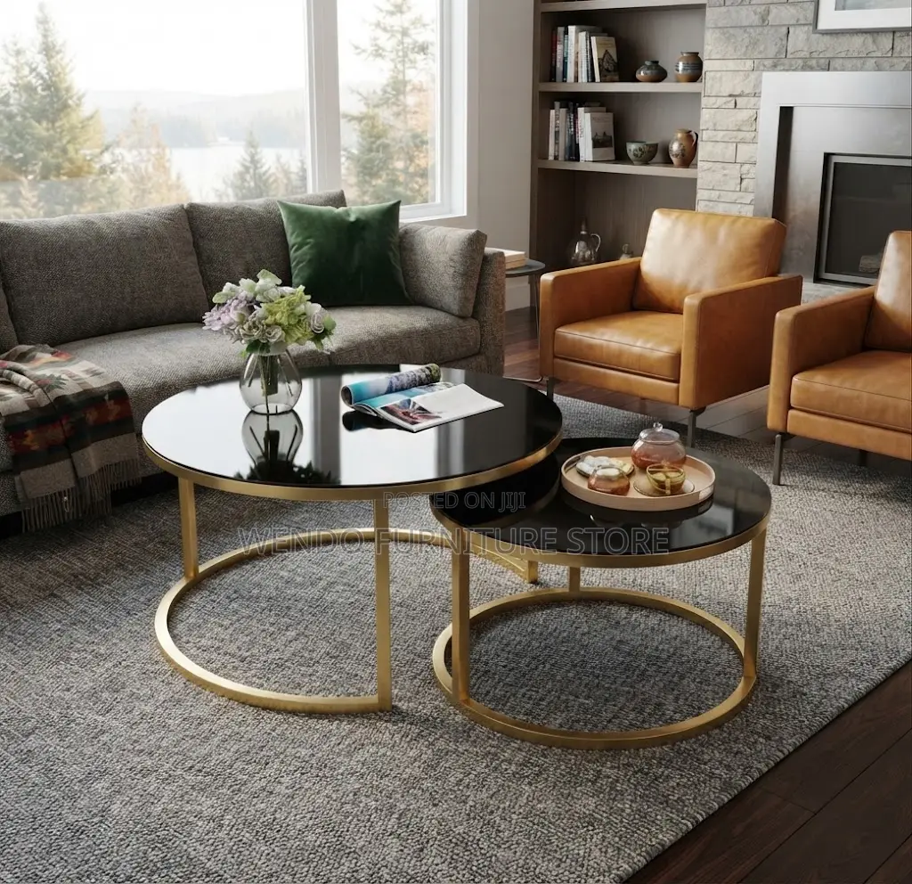 Coffee Table; Marble Round Dual Set Coffee Tea Tables