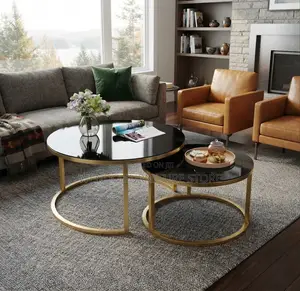 Coffee Table; Marble Round Dual Set Coffee Tea Tables