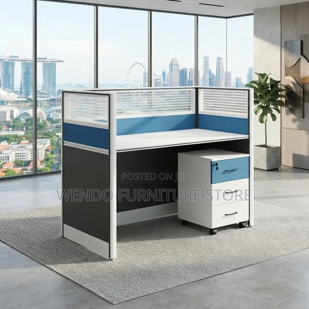Office Workstation; Blue One Way Cafe Office Station Desk